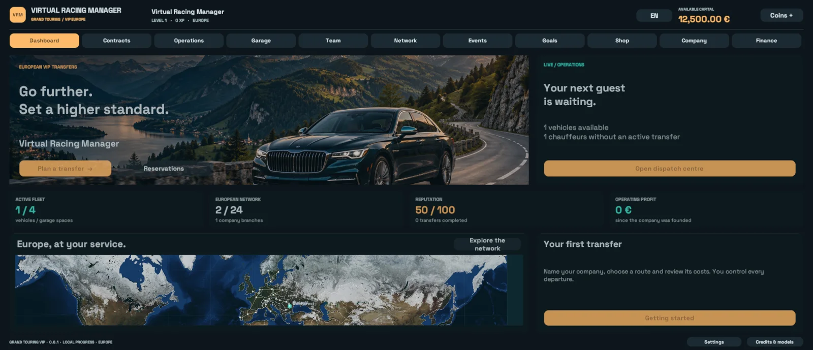 Virtual Racing Manager dashboard